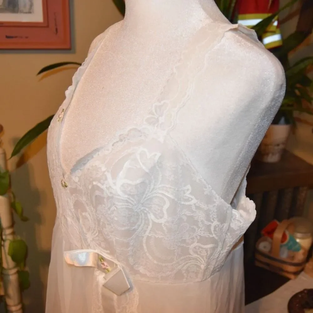 Vintage 1950s 1960s Shadowline Nylon Chiffon Overlay Ribbons & Lace White Medium